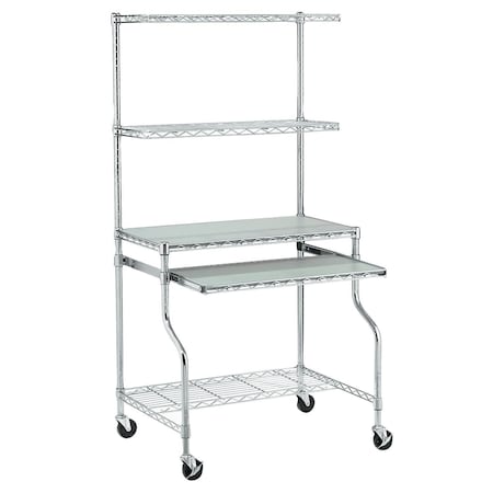 Global Industrial Mobile Chrome Wire Shelf Computer Workstation, 31-1/2W x 24D x 63H 250112